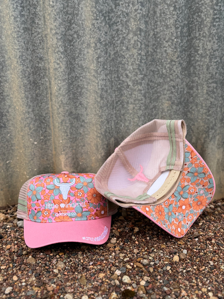 Toddlers / Youth Floral Orange Pop Cap-Little Windmill Clothing Co