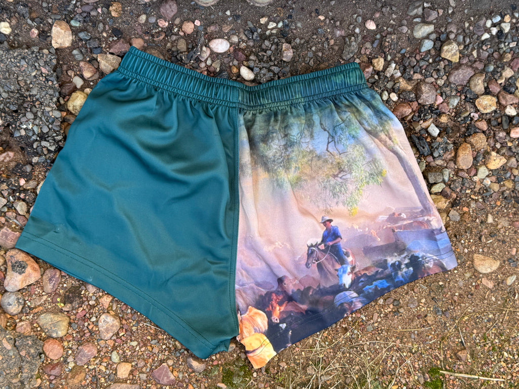 Moss Green River Mens Footy Shorts-Little Windmill Clothing Co