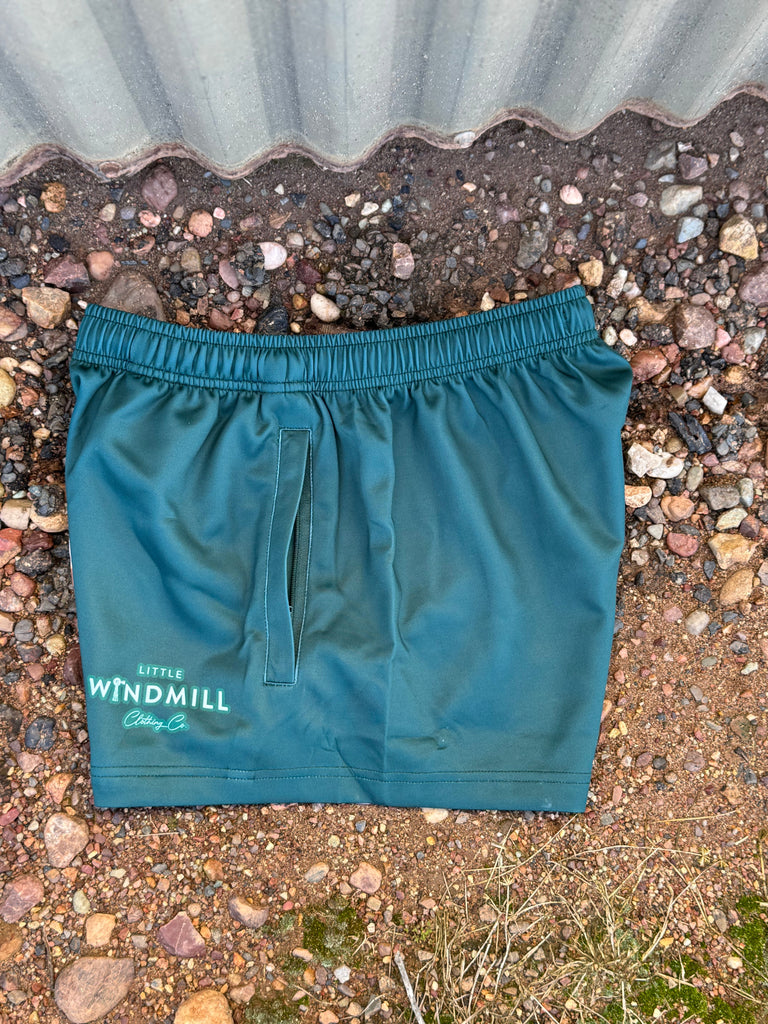 Moss Green River Mens Footy Shorts-Little Windmill Clothing Co