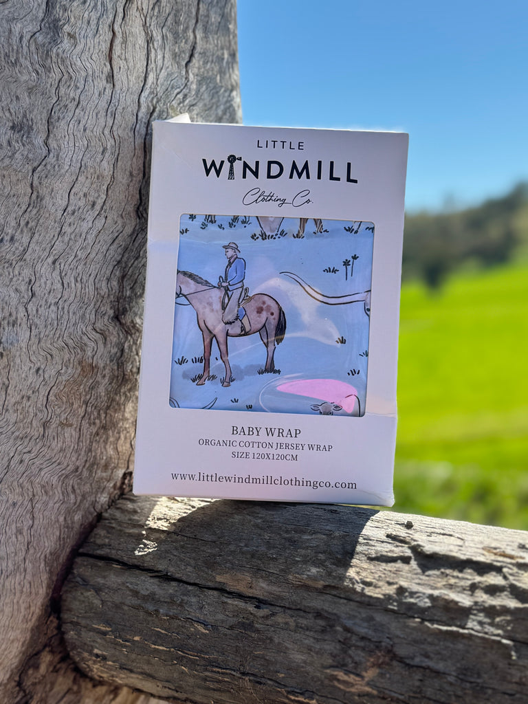 Blue Long Horn Jersey Organic Cotton Swaddle-Little Windmill Clothing Co
