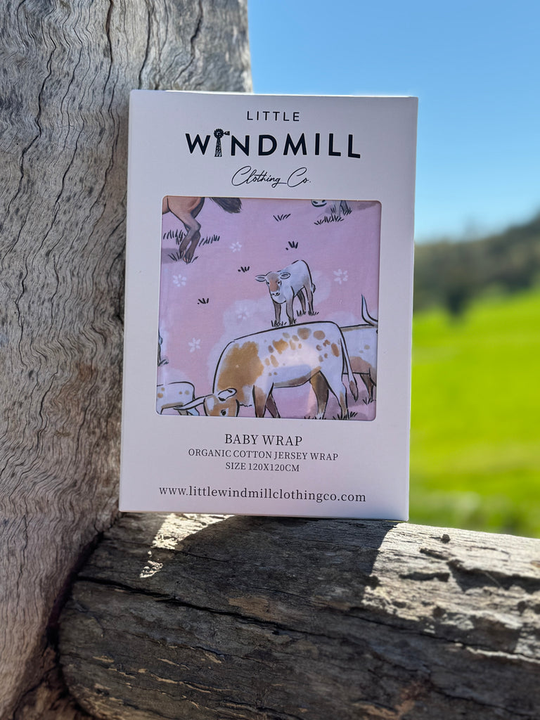 Pink Long Horn Jersey Organic Cotton Swaddle-Little Windmill Clothing Co