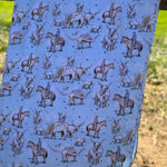 Blue long horn jersey organic cotton swaddle showing classic blue longhorn print on premium organic cotton