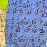 Blue long horn organic cotton swaddle open flat lay showing full size and longhorn pattern