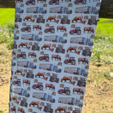 Ranch life organic swaddle open flat lay showing full size and print pattern