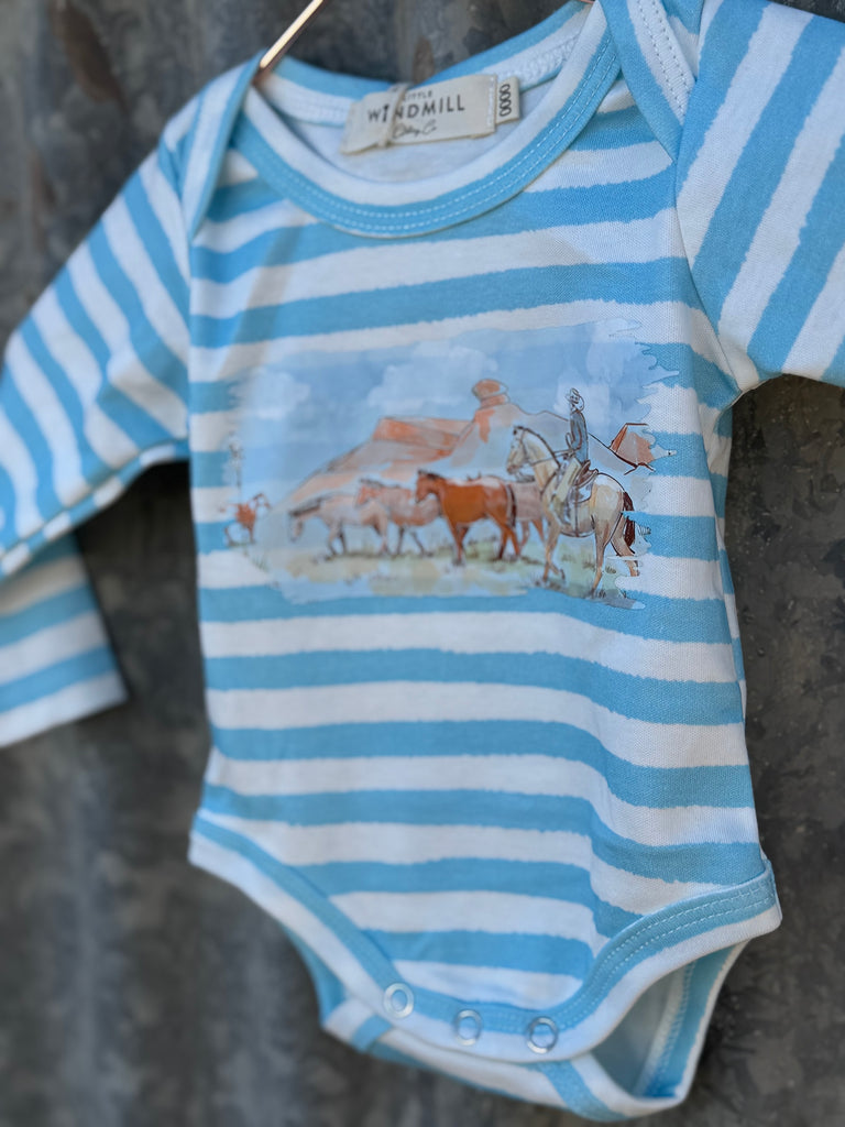 "Colt" Blue Stripe Cotton Jumpsuit-Little Windmill Clothing Co