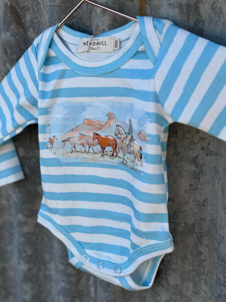 "Colt" Blue Stripe Cotton Jumpsuit-Little Windmill Clothing Co