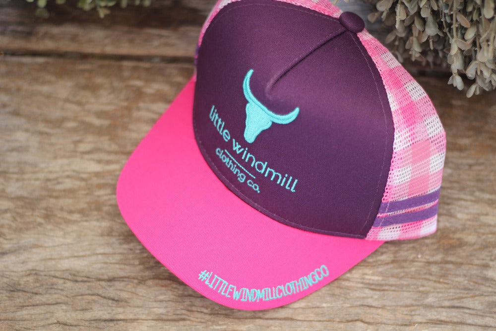 Little Toddlers / Youth Kids Pink & Purple Pop Trucker Caps-Little Windmill Clothing Co