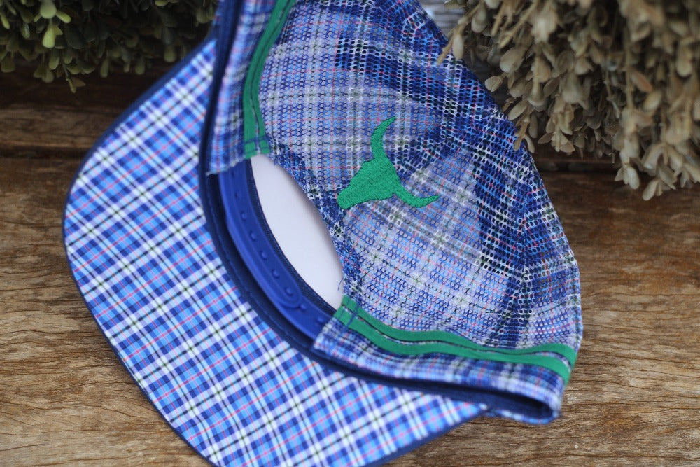 Little Toddlers / Youth Kids Blue Check Trucker Caps-Little Windmill Clothing Co