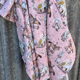 Organic light cotton muslin pink longhorn swaddle showing sweet pink longhorn print on breathable organic muslin