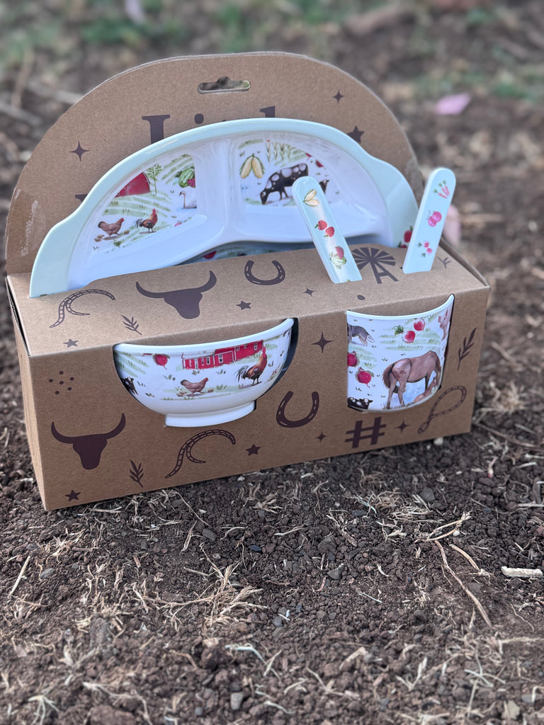 "Farm Yard" 5 Piece Melamine Dinner Set-Little Windmill Clothing Co