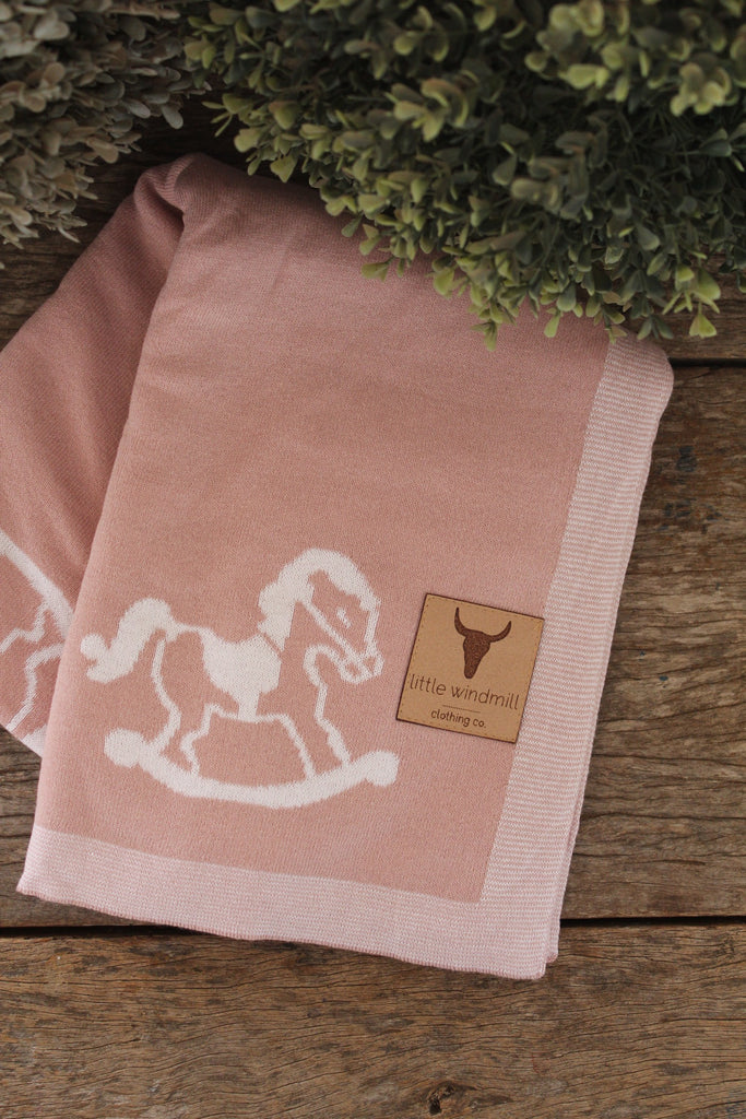 Ultra Soft Vintage Rocking Horse Baby Blanket-Little Windmill Clothing Co