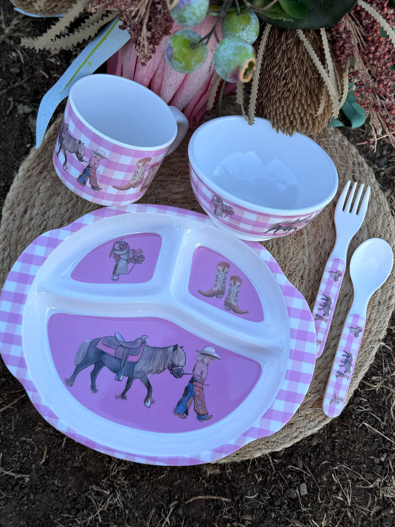 "Cowgirl Life" 5 Piece Melamine Dinner Set-Little Windmill Clothing Co