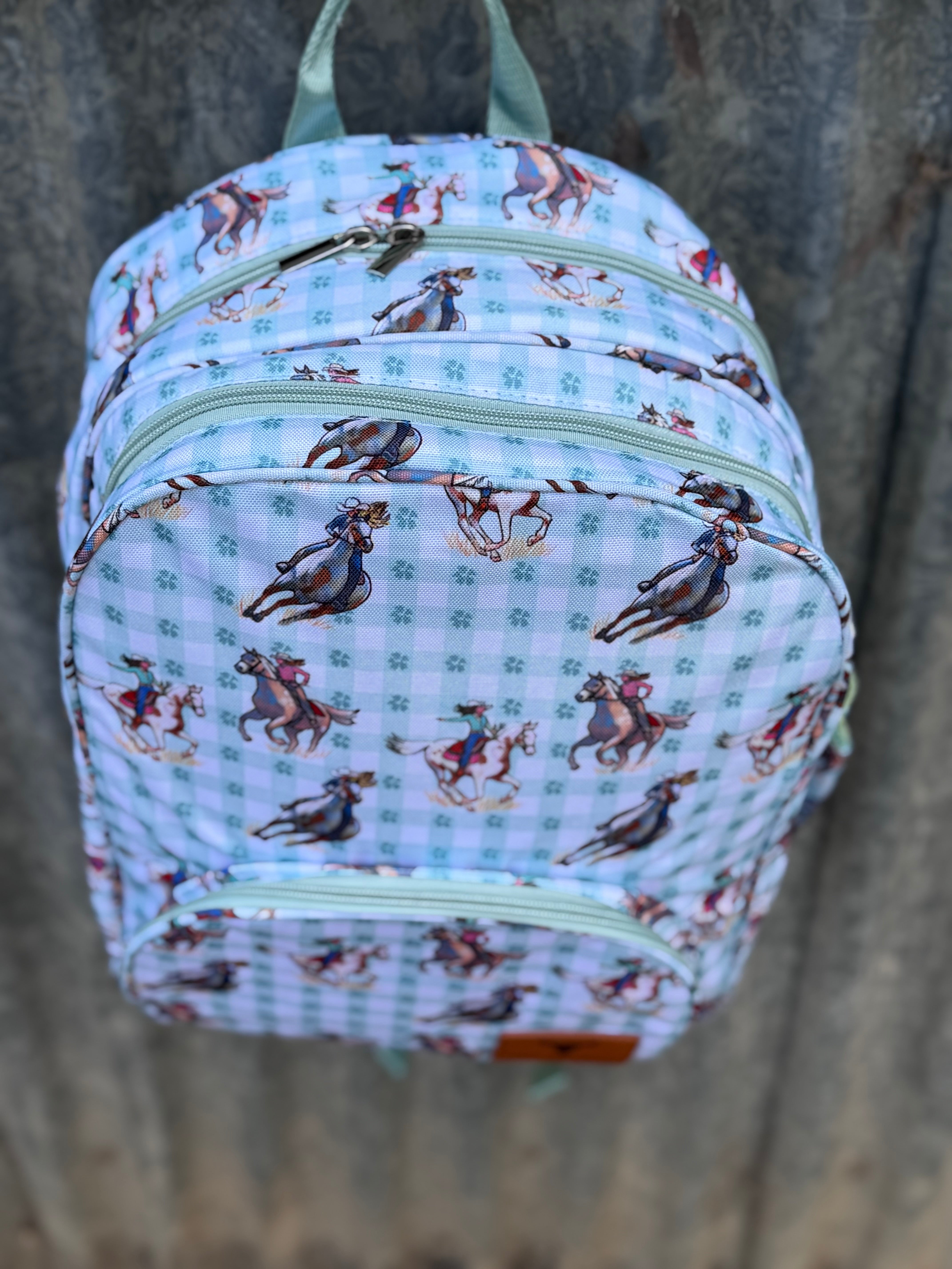 Teal Cowgirl Backpack Bag DOUBLE ZIPPER-Little Windmill Clothing Co