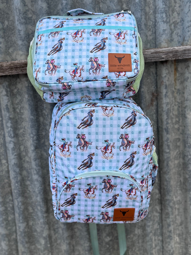 Teal Cowgirl Backpack Bag DOUBLE ZIPPER-Little Windmill Clothing Co