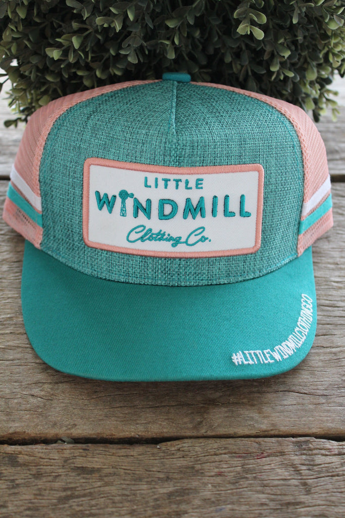 Little Toddlers / Youth Kids Vintage Teal & Powder Pink Trucker Caps-Little Windmill Clothing Co