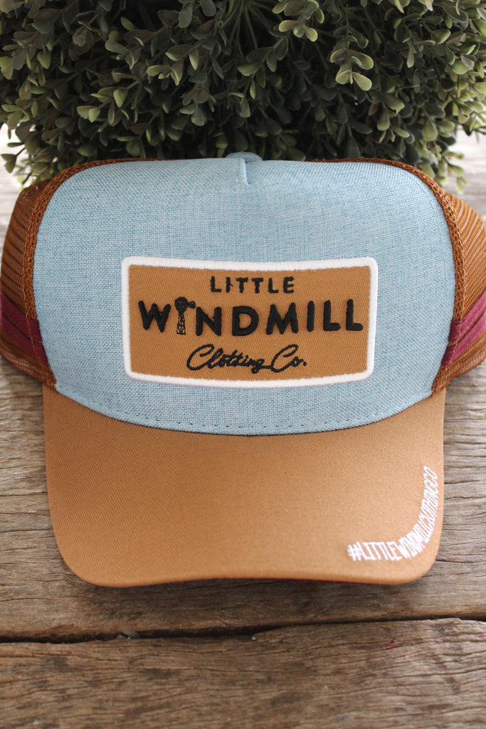 Little Toddlers / Youth Kids Vintage Blue Linen Trucker Caps-Little Windmill Clothing Co