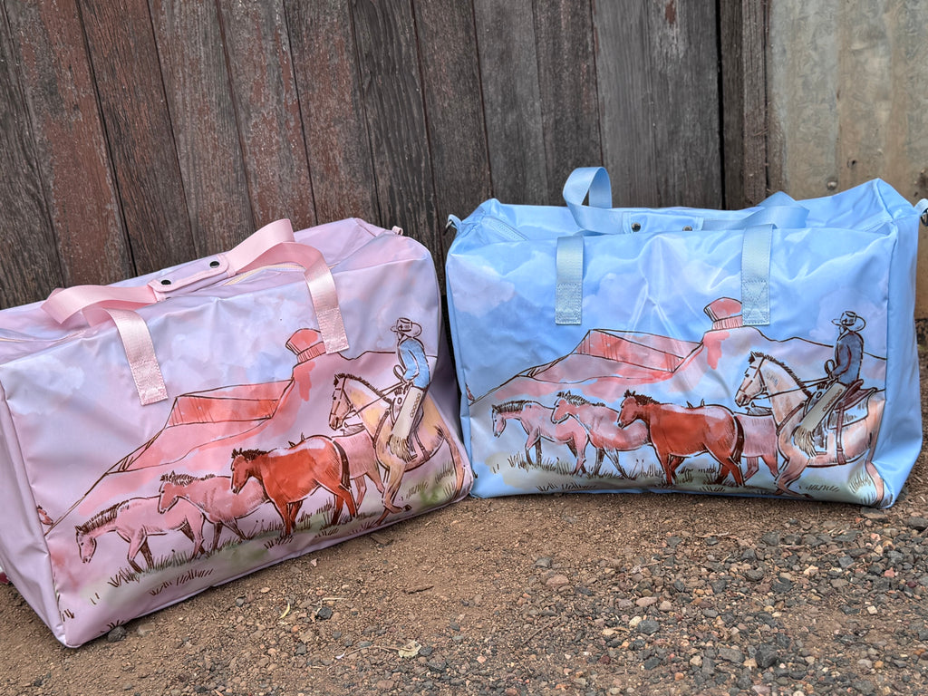 Pastel Blue Droving LARGE Duffle PVC Bag-Little Windmill Clothing Co