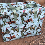Bucking bull duffle bag print close-up showing detailed rodeo bucking bull graphic