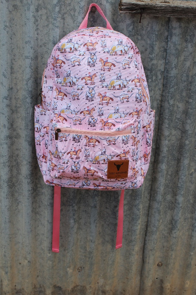 Longhorn Pink Cowgirl Backpack Bag-Little Windmill Clothing Co