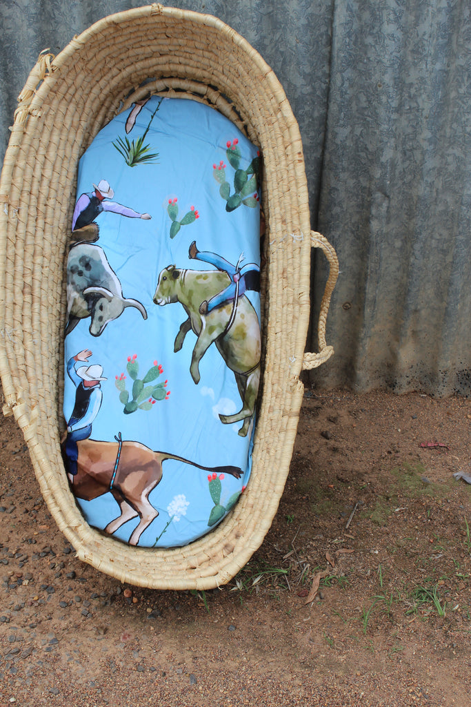 Blue Bull Rider Bassinet and/or Change Table Cover Fitted Sheet-Little Windmill Clothing Co