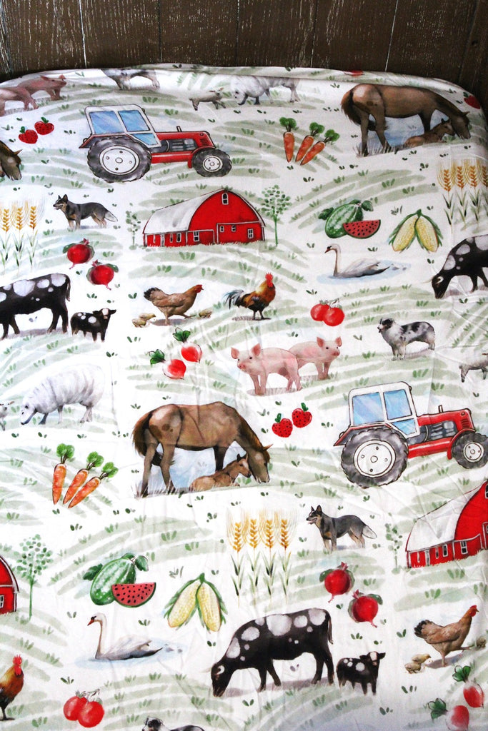Farm Animal Fitted Cot Sheet-Little Windmill Clothing Co