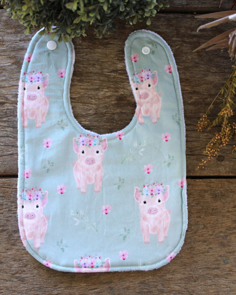 Pigs Fly Teal Baby Bib-Little Windmill Clothing Co