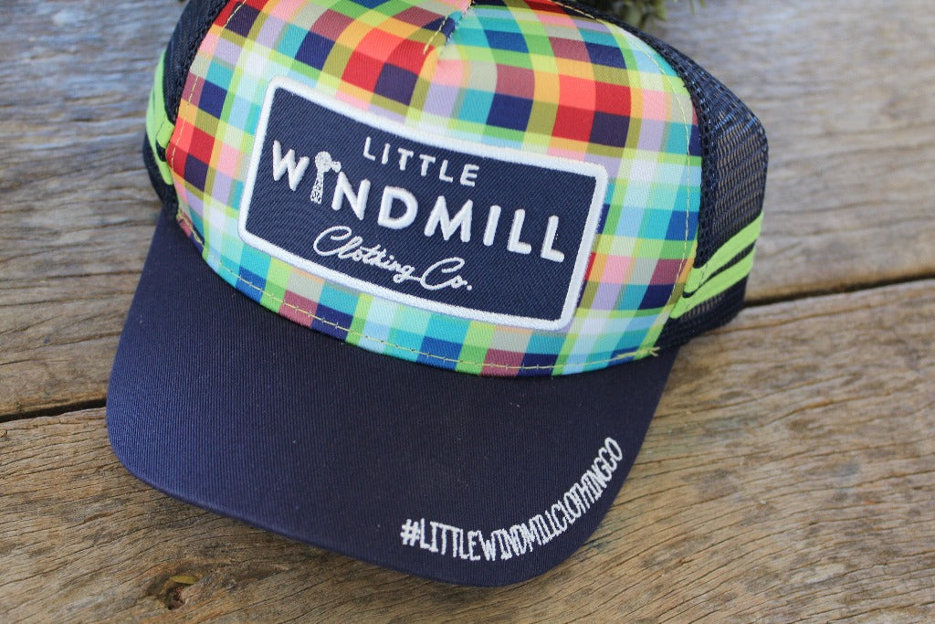 Little Toddlers / Youth Kids Country Check Trucker Caps-Little Windmill Clothing Co