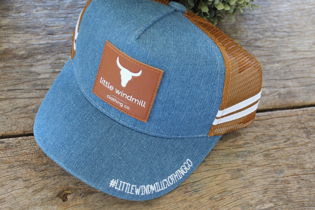 Little Toddlers / Youth Kids Vintage Denim Trucker Caps-Little Windmill Clothing Co