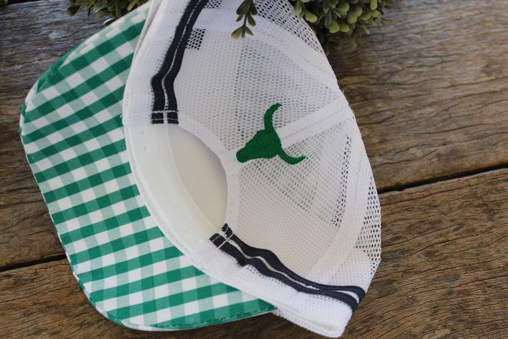 Little Toddlers / Youth Kids Green Gingham Trucker Caps-Little Windmill Clothing Co