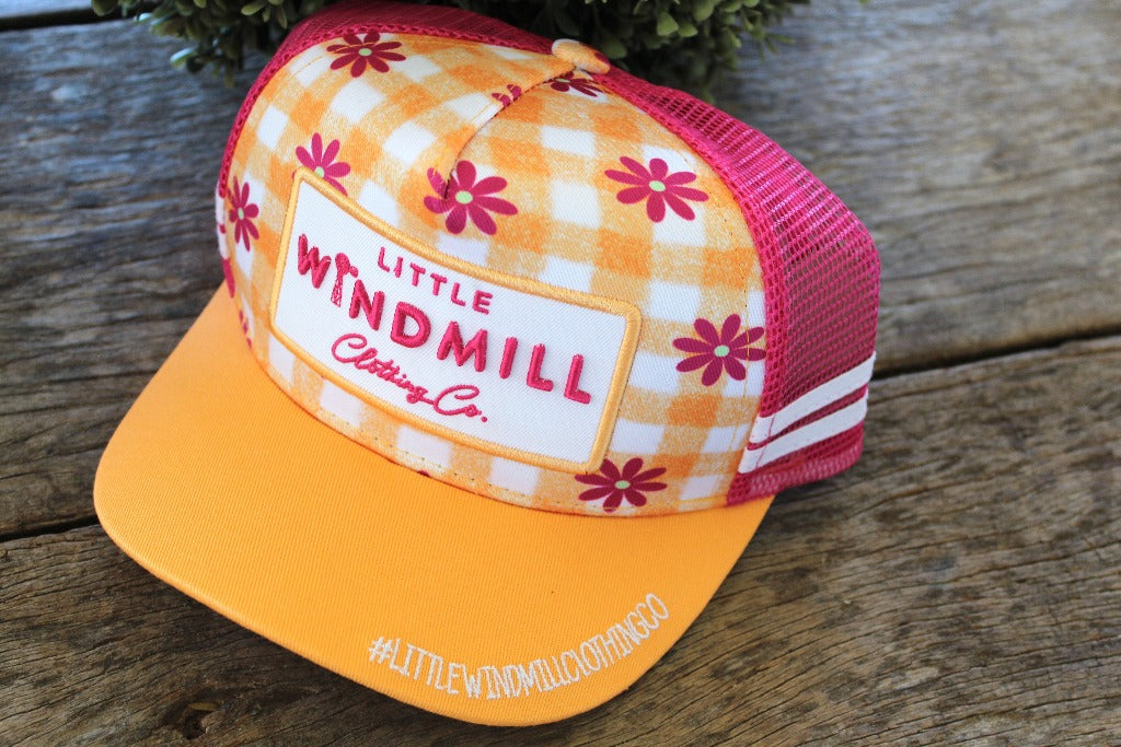 Little Toddlers / Youth Kids Floral Glow Trucker Caps-Little Windmill Clothing Co