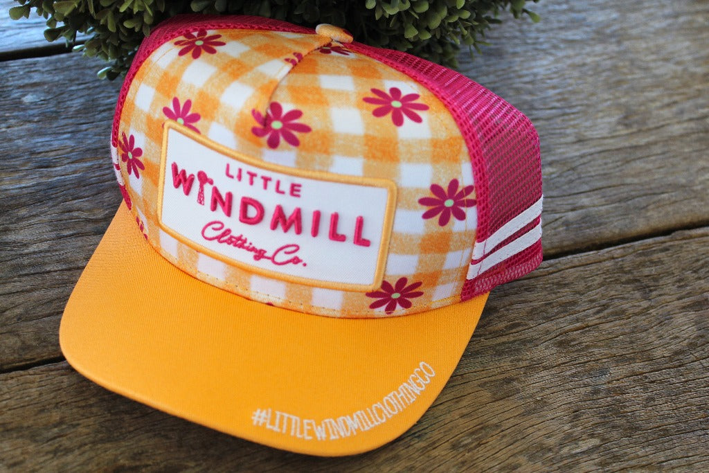 Little Toddlers / Youth Kids Floral Glow Trucker Caps-Little Windmill Clothing Co