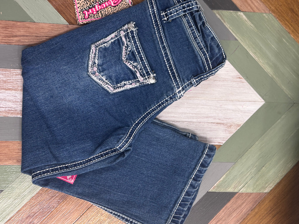 Hardware Cowgirl Flora Outline Toddler Jeans-Little Windmill Clothing Co