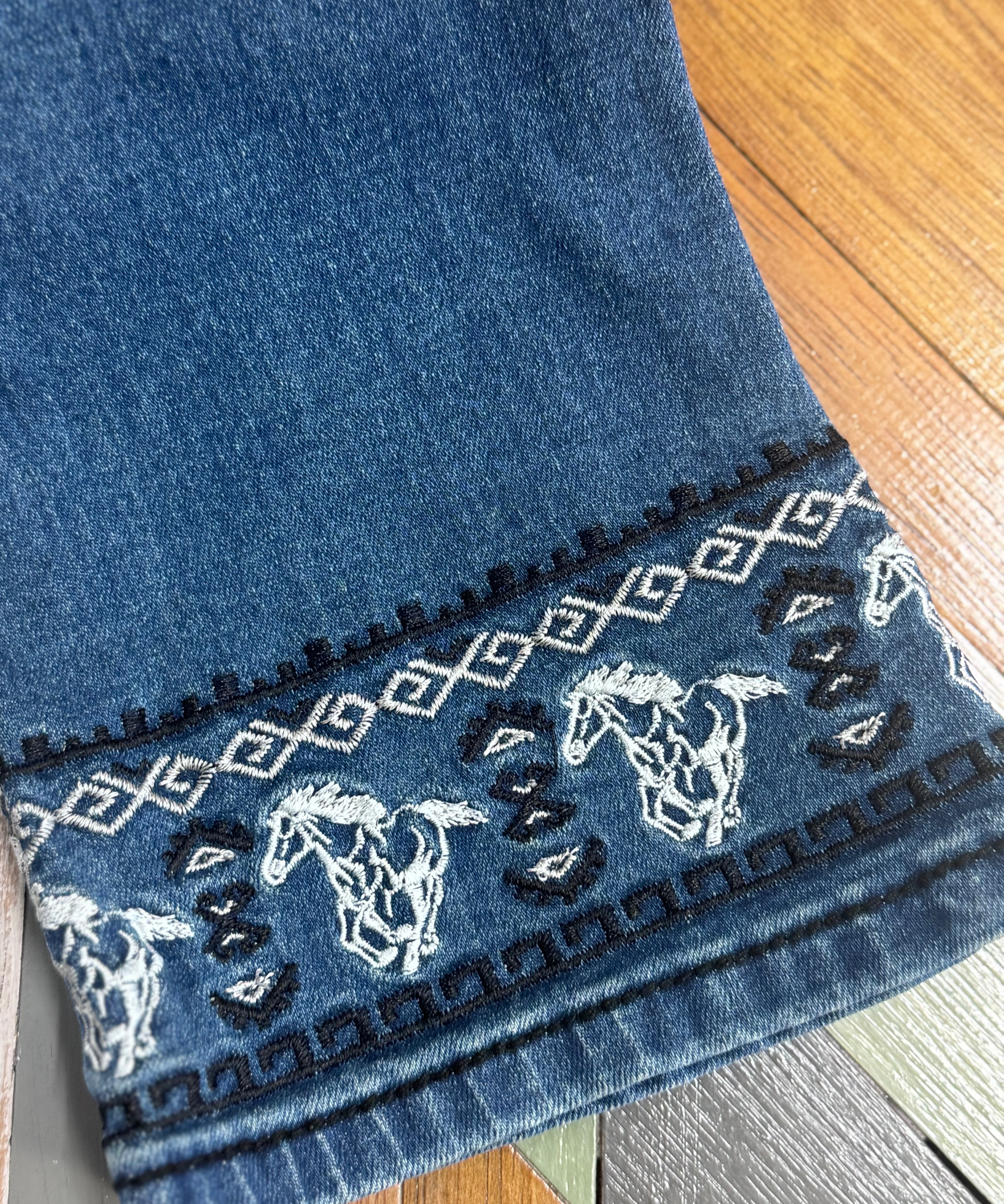 Hardware Cowgirl running horse toddler jeans worn by toddler showing cute western style and comfortable fit