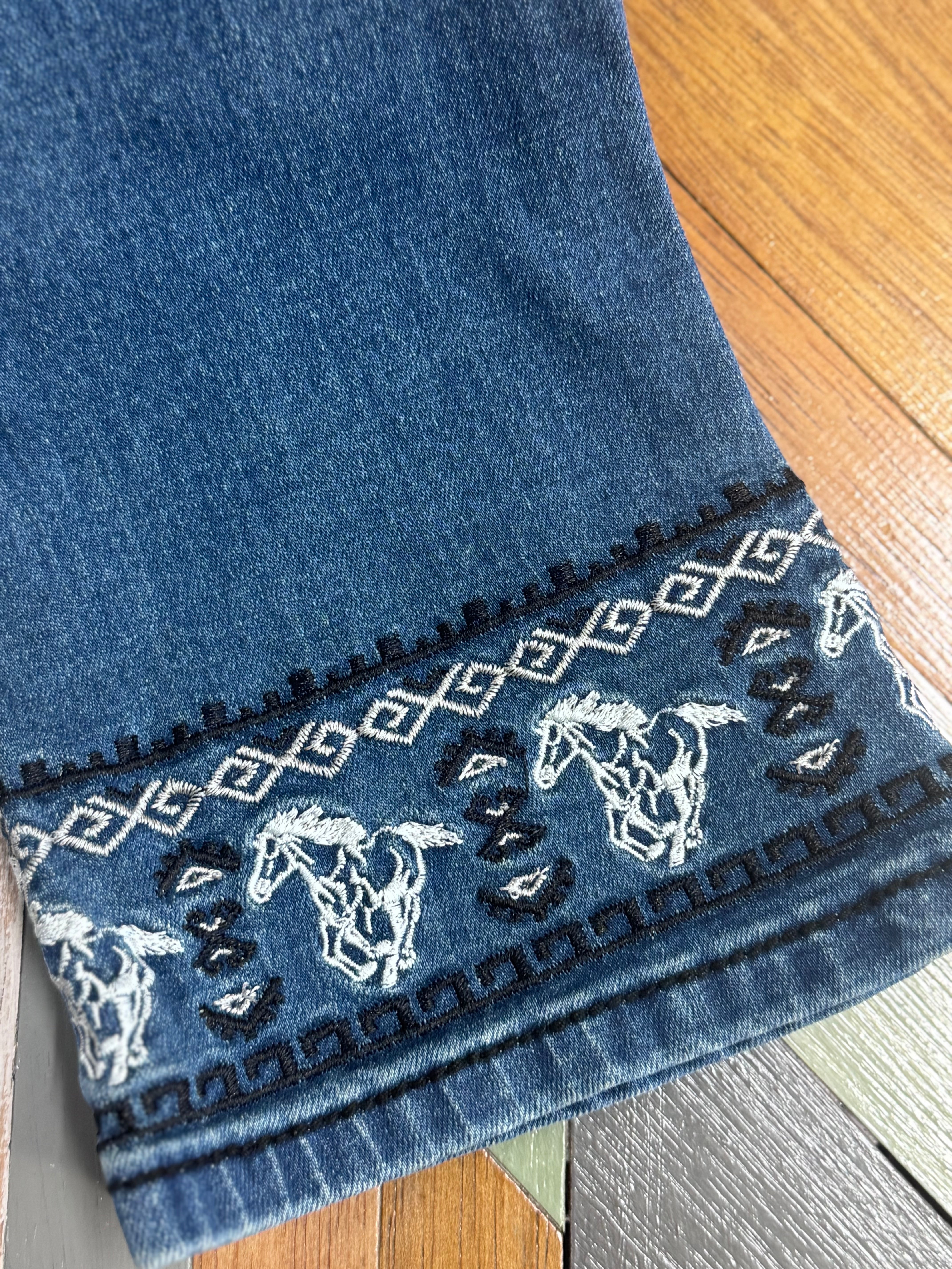 Hardware Cowgirl running horse toddler jeans worn by toddler showing cute western style and comfortable fit