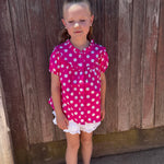 "Kansas" Polkadot Pink Short Sleeve Blouse-Little Windmill Clothing Co