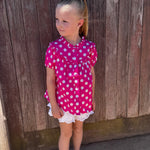 Kansas polkadot pink short sleeve blouse collar detail showing cute neckline finish
