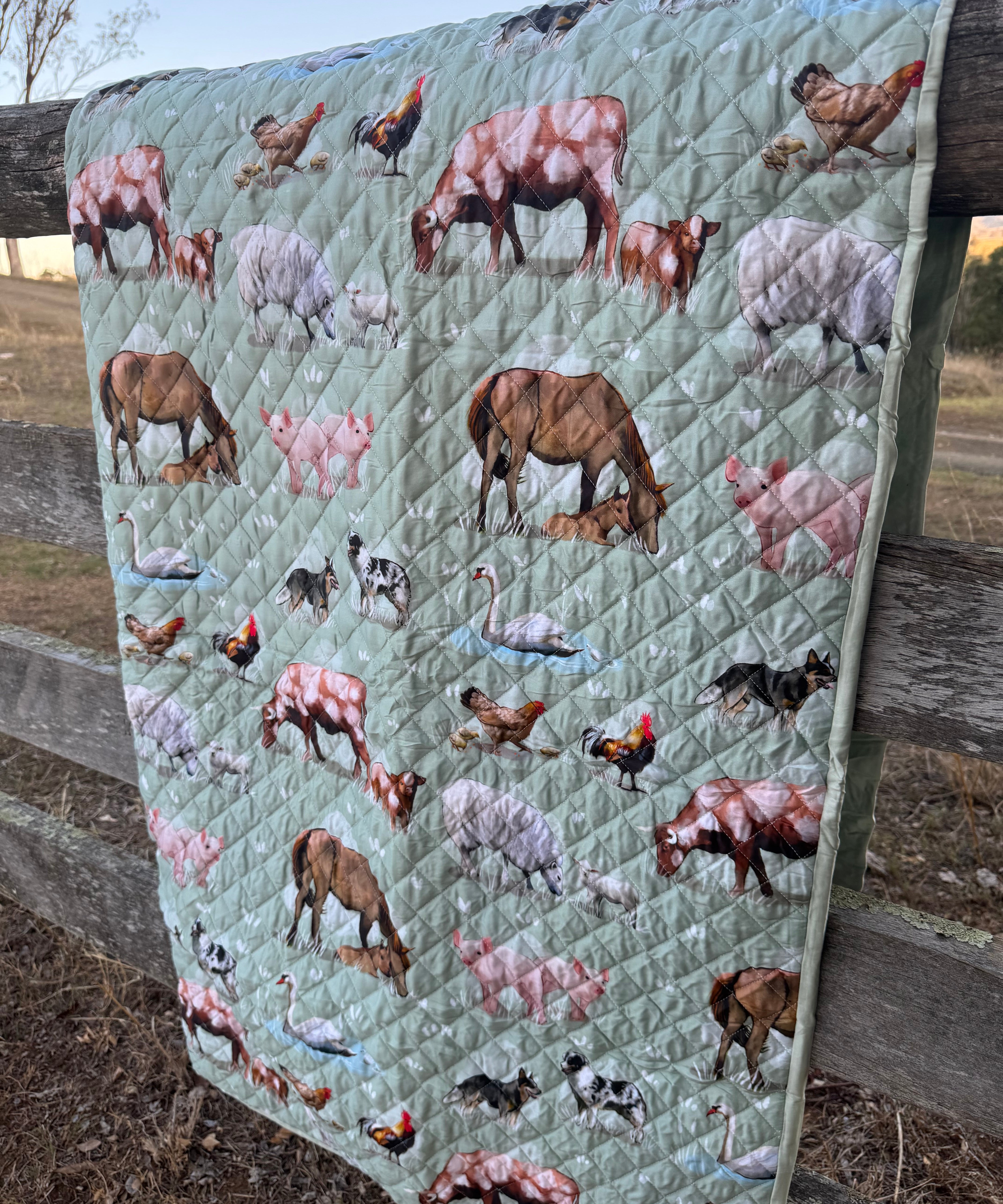 Country Outback coverlet duvet insert 2-in-1 showing rustic outback country print reversible quilt
