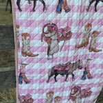 Cowgirl Life coverlet duvet insert flatlay showing full cowgirl life scene print