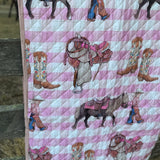 Cowgirl Life coverlet duvet insert flatlay showing full cowgirl life scene print