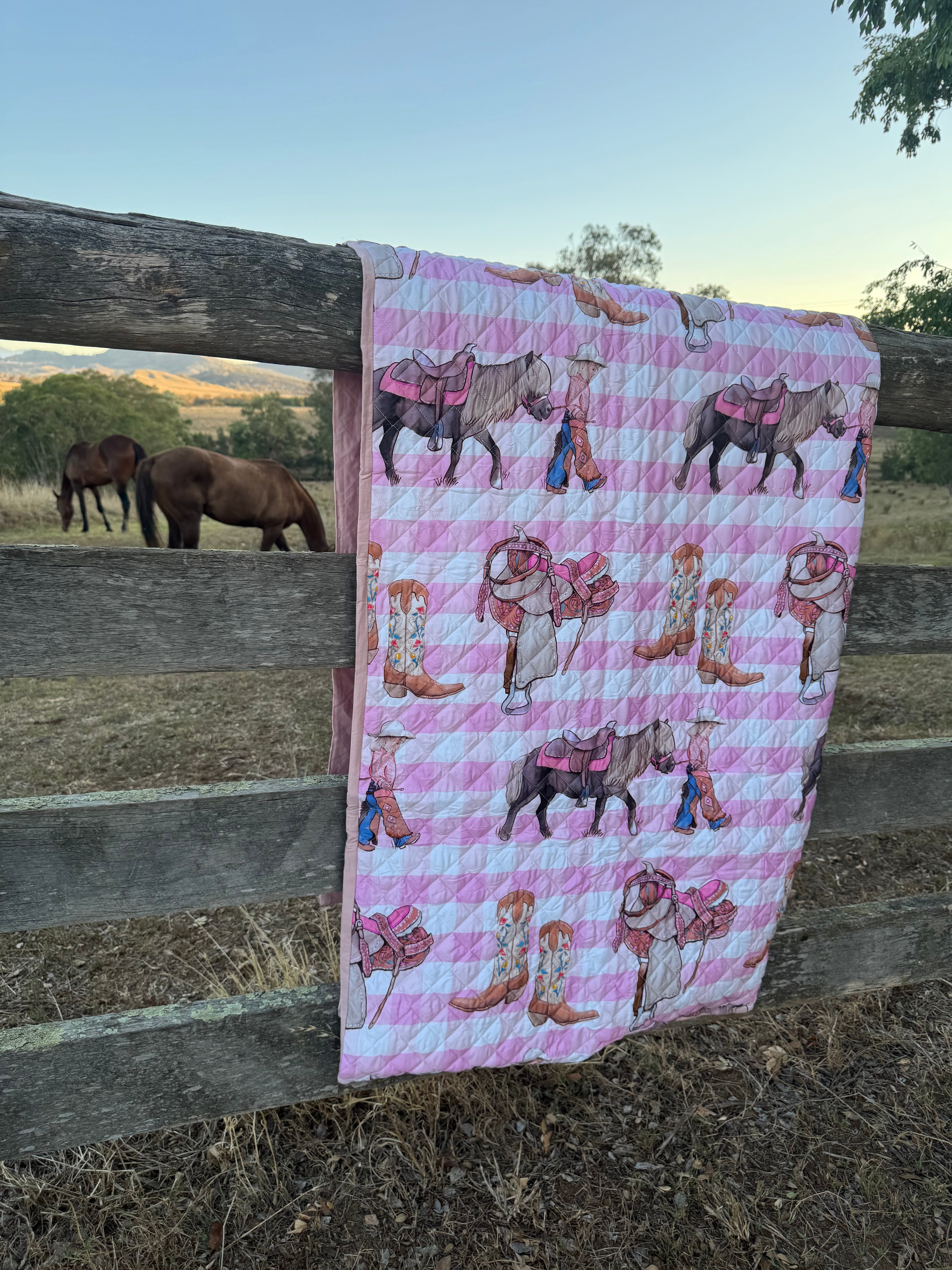Cowgirl Life coverlet duvet insert on bed showing quality cowgirl print styling
