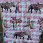 Cowgirl Life coverlet duvet insert showing cowgirl print detail on quality quilt
