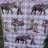 Cowgirl Life coverlet duvet insert showing cowgirl print detail on quality quilt