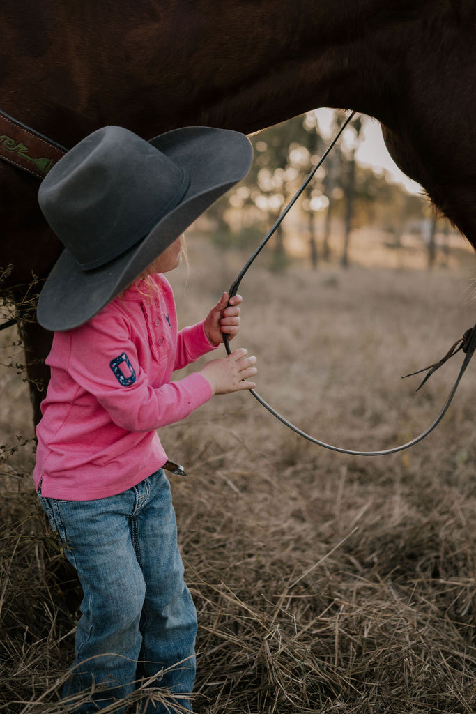 "Hallie Baby" Raspberry Pink Contrast Long Sleeve Polo-Little Windmill Clothing Co