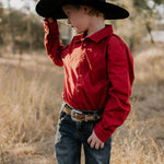 All Rounder red long sleeve shirt cuff detail showing classic shirt finishing
