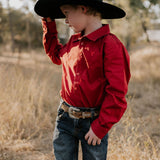 All Rounder red long sleeve shirt cuff detail showing classic shirt finishing