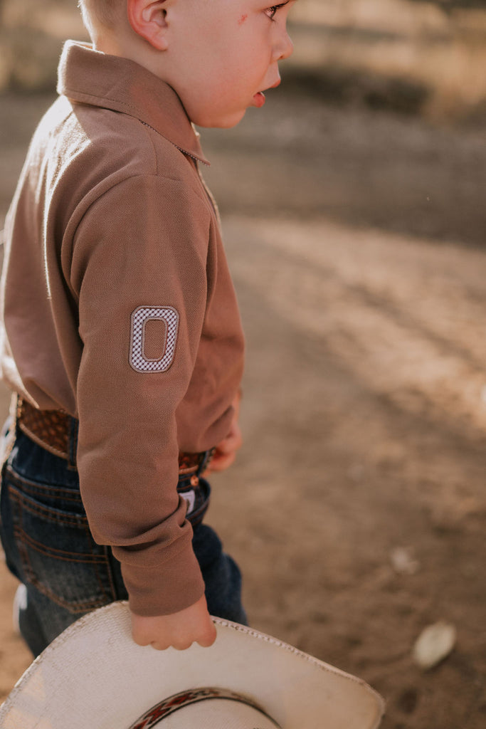 "Barker" Dessert Brown Contrast Long Sleeve Polo-Little Windmill Clothing Co