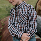 Tuff dust gingham long sleeve shirt cuff detail showing quality sleeve cuff and button