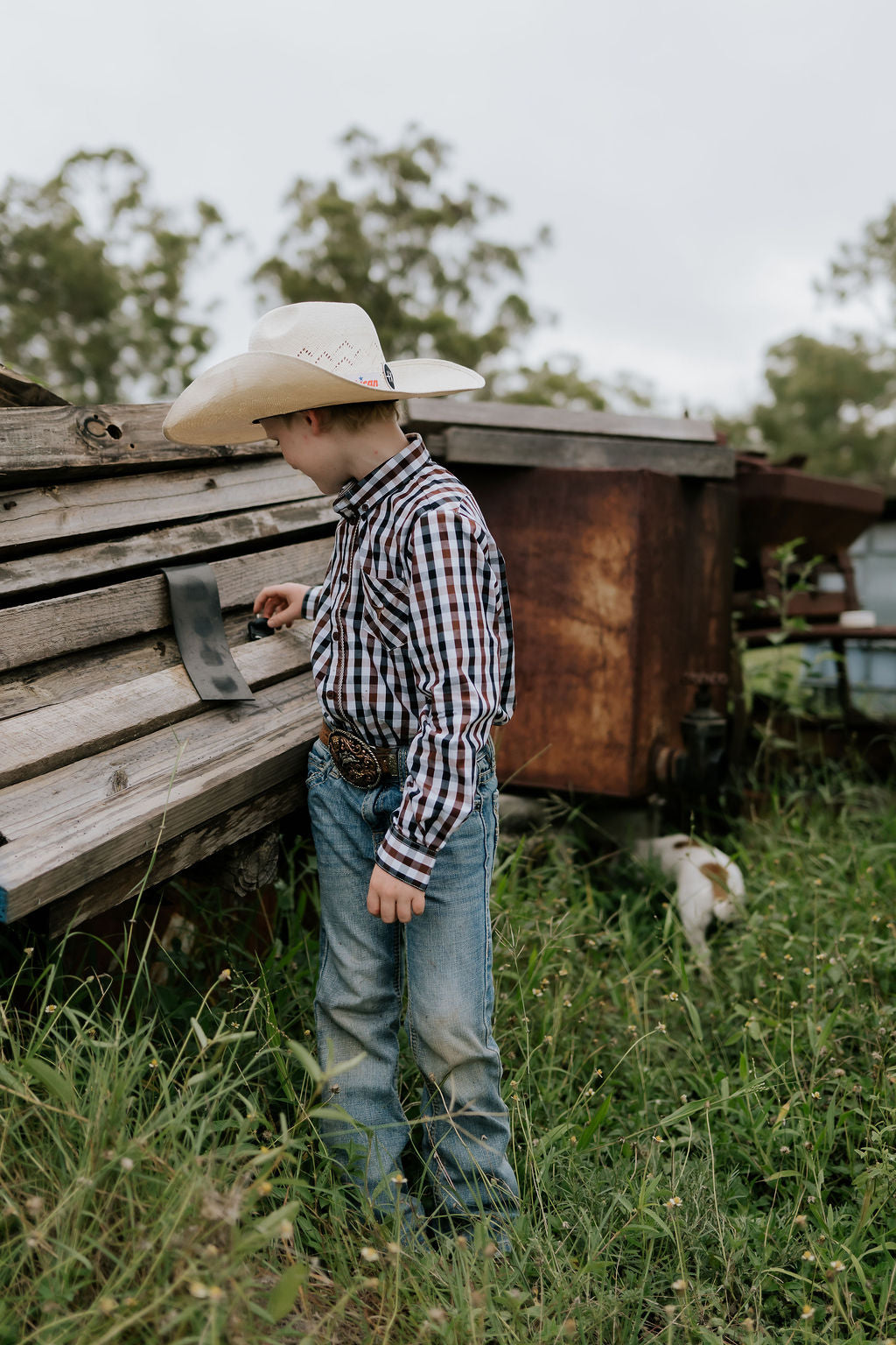 "Tuff" Dust Gingham Long Sleeve Shirt-Little Windmill Clothing Co