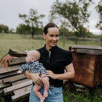 NURSING Kellie ruffle women's black gingham contrast polo worn showing stylish nursing-friendly country look