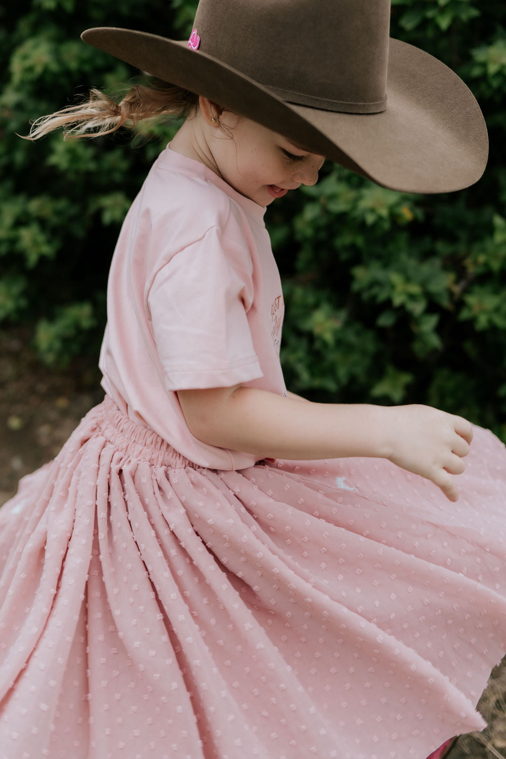 Country Girl Glitter Yeehaw graphic kids tee print close-up showing sparkly glitter Yeehaw detail
